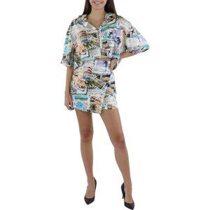 New Royalty By Maluma  Women's Printed Button-Down Cropped Top Size XL‎